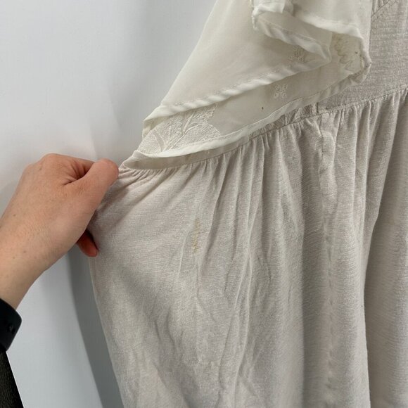 FREE PEOPLE *Flawed* Ivory Sheer Floral Embroidered Oversized Boho Top Small - Picture 6 of 9